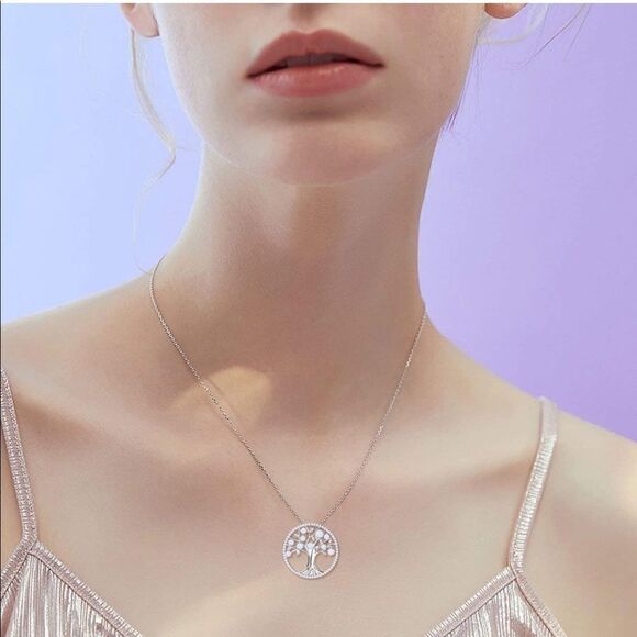 .925 Sterling Silver and Pearl Cubic Zirconia Tree of Life Pendant Necklace - Picture 3 of 6